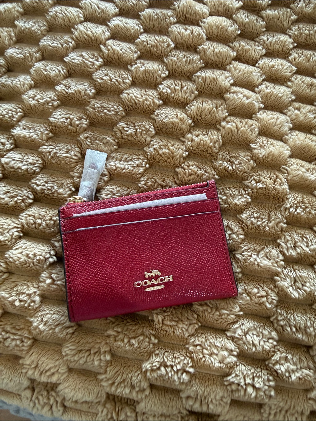 Coach Crimson Red Leather Card Key Holder With Gold Logo Coach Crimson Red Leather Card Key Holder With Gold Logo